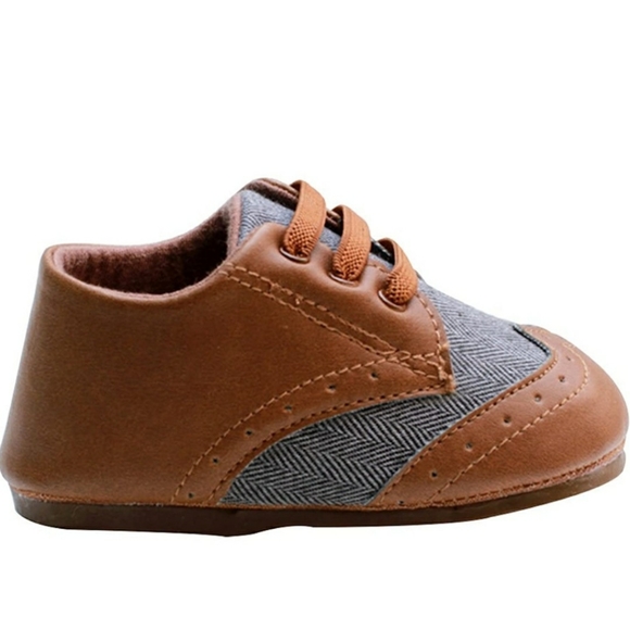 Brown Baby Leather Canvas Rubber Sole Shoe - Picture 5 of 15